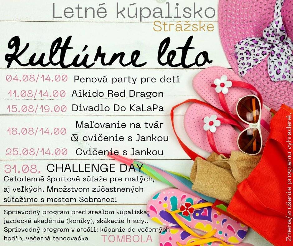 Aj v mesiaci August Vás čaká na letnom kúpalisku v Strážskom každú nedeľu pekný sprievodný program s parádnou bodkou k ukončeniu sezóny!
