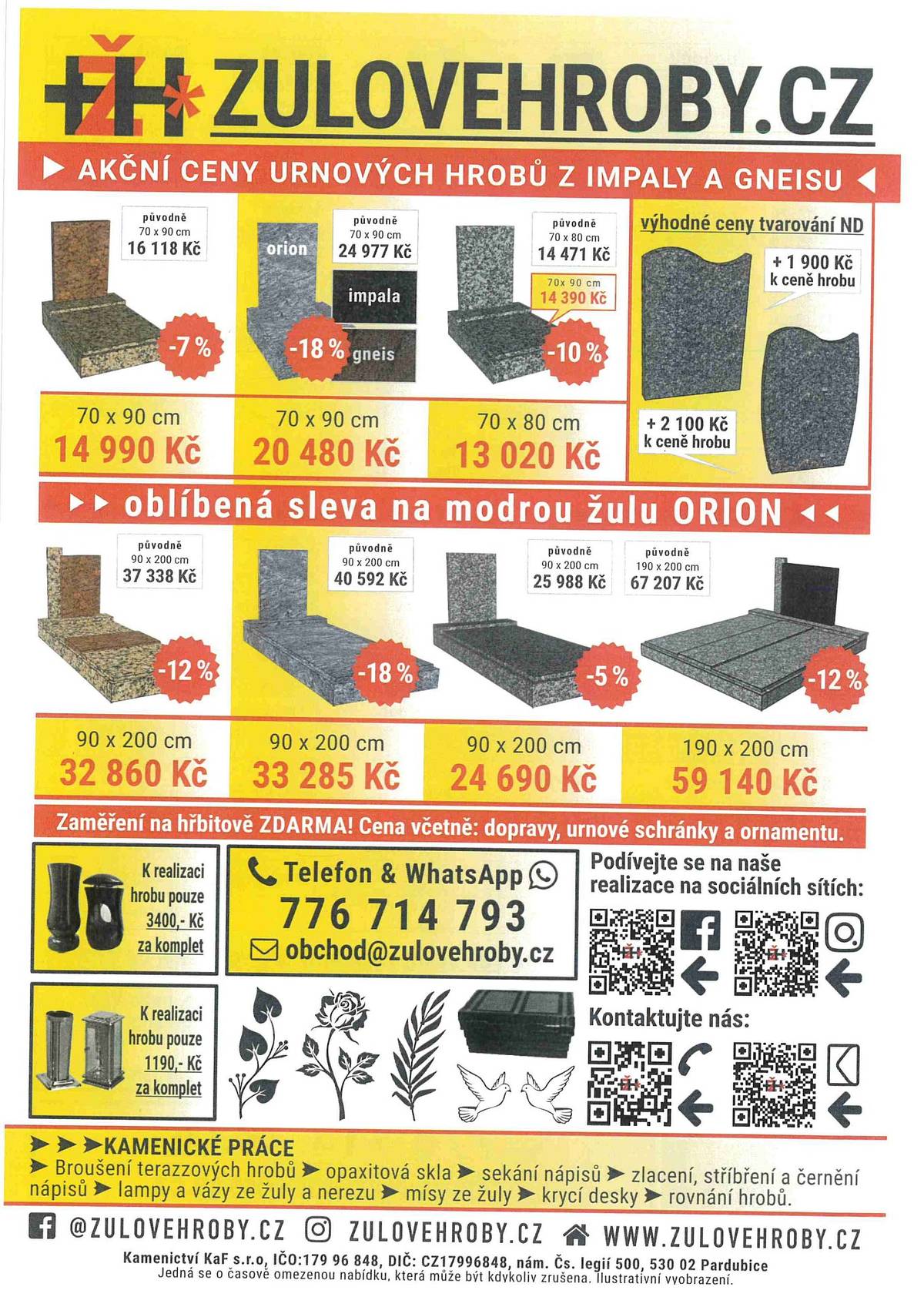 Ve dnech 14. a  21. 2. ve 12:00 - 12:20 na hřbitově v H. Borové bude Kamenictví KaF s.r.o. přijímat objednávky k opravám hrobů a na veškeré kamenické práce.