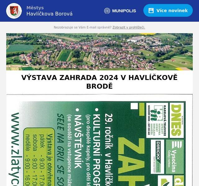 Ve dnech 26. - 28. dubna se koná v prostorách Kulturního domu Ostrov v Havlíčkově Brodě 29. ročník tradiční výstavy ZAHRADA.