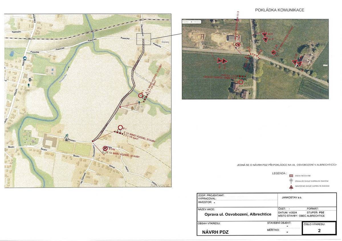 Informace o úplné uzavírce části místní komunikace ul. Osvobození z důvodu provádění stavebních prací v termínu od 13.5.2024 do 13.6.2024, viz. přiložená situace a rozpis prací.