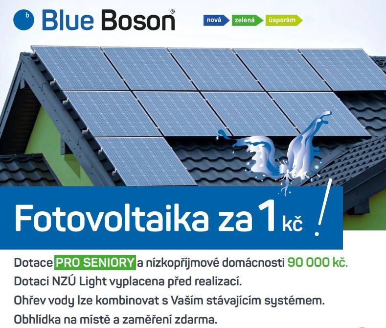 Informace bude níže uvedená společnost podávat v pondělí 13.11.2023 na Městském úřadě v Rychnově nad Kněžnou od 15:00 do 17:00 hodin ve velké zasedací místnosti č. 208 ve 2.patře.

*****
Dobrý den,










































Mé jméno je Jiří Běhal, zastupuji firmu Blue Boson Tech s.r.o. a rád bych Vám představil nový projekt týkající se dotací NZÚ Light pro seniory, o které je momentálně extrémně vysoký zájem.
Co je to NZÚ Light? Nová zelená úsporám Light.
Nabídka dotací pro seniory, kdy službu hradí plně stát, peníze jsou odeslány na účet předem. Klient tedy neplatí nic a získává dotaci na ohřev vody nebo zateplení domu.
Dotace na ohřev vody.
Naše firma instaluje 5 solárních panelů, spojené se zásobníkem vody, pokud mají svůj a bude vyhovující, připojíme rovnou na něj, pokud ne, dodáváme vlastní. Výška celkové dotace je 90 000,- Kč, pokrývající instalaci včetně veškerých prací na klíč s doplatkem 1 Kč (včetně vyřízení dotace).

Dále je možnost čerpat dotace na zateplení domu. Když má klient okna (trojskla), získává na jedno okno 12 000,- Kč, vstupní dveře 18 000,- Kč. Výška celkové dotace je pro vstupní dveře 150 000,- Kč, pro okna 120 000,- Kč

Důležité podmínky pro možnost čerpání dotace:

1) osoba pobírající starobní důchod, invalidní důchodce 3. stupně nebo osoba pobírající dávky na bydlení
2) trvalé bydliště v domě
3) vlastník nebo podílník domu

Zde zasílám odkaz na stránky ministerstva životního prostředí, kde najdete podrobné informace:   https://novazelenausporam.cz/jak-na-to/jak-na-to-v-nzu-light/

Ve spolupráci se společností Blue Boson Tech s.r.o. https://blueboson.cz/ zajistíme pro zákazníka veškeré úkony včetně montáže a vyřízení dotace.
 Pokud budete mít o tuto službu seniorům zájem, prosím, kontaktujte mne na telefonním čísle 774 598 550 nebo této emailové adrese. 
S přáním pěkného dne,
zastoupený Jiří Běhal, Blue boson Tech s.r.o.
