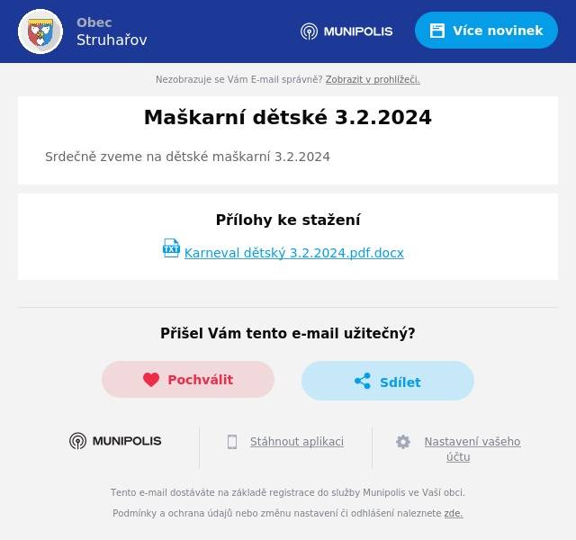 Srdečně zveme na dětské maškarní 3.2.2024