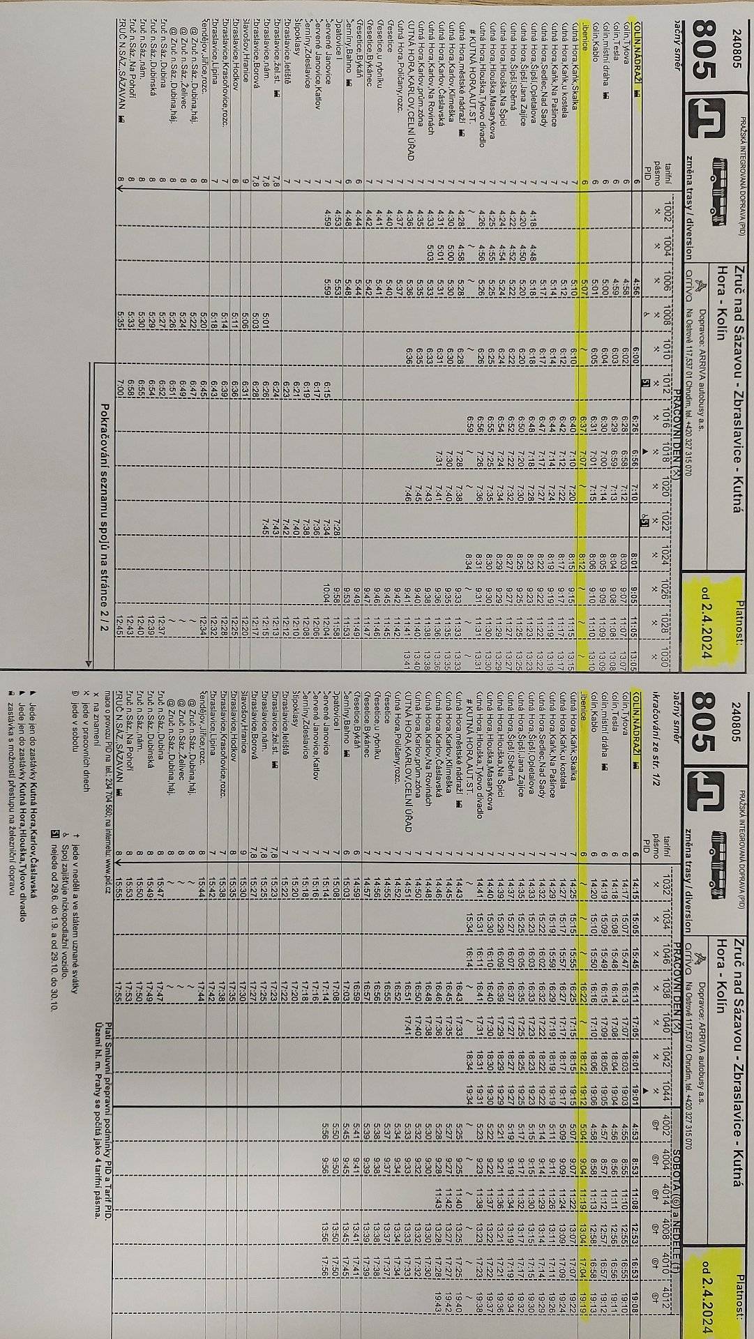 Tento jízdní řád platí od 2.č.2024 . Včetně níkendu a svátku 29.3 - 1.4.2024 . Trasa z Kolína.