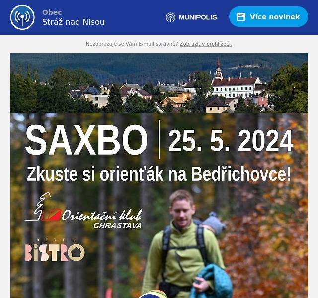V sobotu 25. května pořádá Orientační klub Chrastava již 32. ročník Česko-saských dnů orientačního běhu SAXBO a to v domácím prostředí na Bedřichovce. Tentokrát se uskuteční rovnou dva závody - dopoledne závod na krátké trati jednotlivců a odpoledne Mistrovství Ještědské oblasti štafet. Rádi bychom pozvali všechny milovníky sportu a přírody, aby zavítali mezi nás a vyzkoušeli si orientační běh.
Jste zapálení běžci a máte rádi výzvy? Hledáte venkovní aktivitu pro vás a vaše děti? Nebo se jenom rádi procházíte lesem? Přijďte si vyzkoušet něco nového, přijďte si zaběhnout orienťák na Bedřichovku!
Akce je určena pro všechny - zkušené orienťáky i začátečníky, pro dospělé i děti, sportovce i nesportovce a dokonce i pro ty z vás, kteří se bojí map! Pro všechny příchozí bude připraven veřejný závod a to ve třech kategoriích - pro dospělé (kat. P), pro děti s fáborkami (kat. DH10L) a pro děti s doprovodem (kat. HDR). Závod bude probíhat v době 9 - 11 hod a 14.30 - 16 hod, přihlášky budou možné na místě. V centru závodu bude pro děti připraven také pestrý doprovodný program. Po celý den bude k dispozici bohaté občerstvení - klubový stánek s domácími sladkými dobrotami, chrastavské Bétel Bistro a kavárna O-Kafé.
Veškeré potřebné informace najdete na: saxbo24.okcha.net
Těšíme se na Vás!