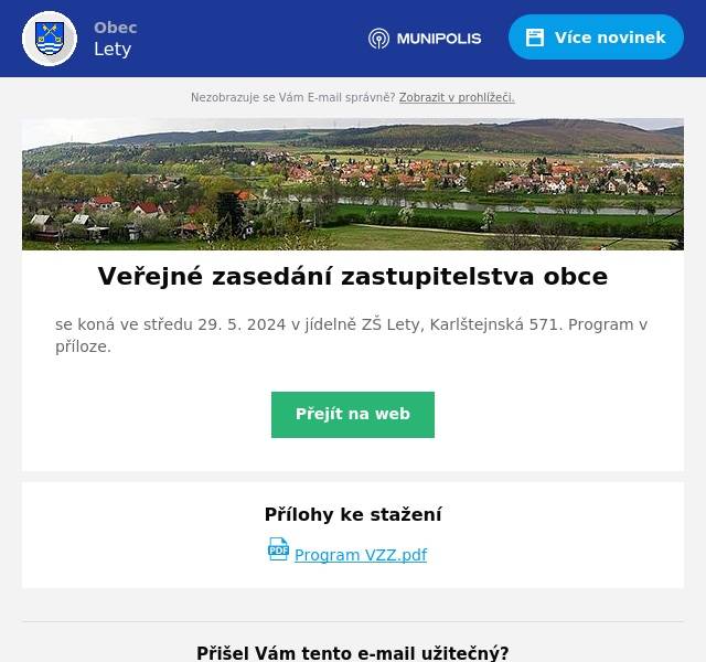 se koná ve středu 29. 5. 2024 v jídelně ZŠ Lety, Karlštejnská 571. Program v příloze.