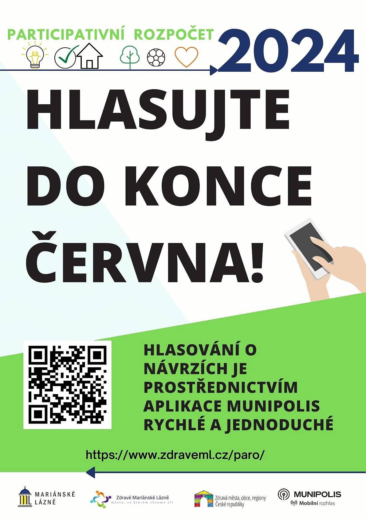 Vážení spoluobčané, 
vedení města i letos vyčlenilo 200 000,- Kč na projekty Participativního rozpočtu. Hlasování probíhá do konce června, zbývá tedy již jen pár dnů!!!.
Každý, kdo se do hlasování zapojí, může udělit až dva kladné a jeden záporný hlas. Vítězným projektem pak bude ten, který získá v součtu plusových a minusových hlasů nejvíce kladných a jehož rozpočet nepřesáhne vyčleněnou částku.
Celý proces je velice jednoduchý a zabere pár vteřin.
Hlasujte ZDE.
Pavel Knára - koordinátor Zdravého města