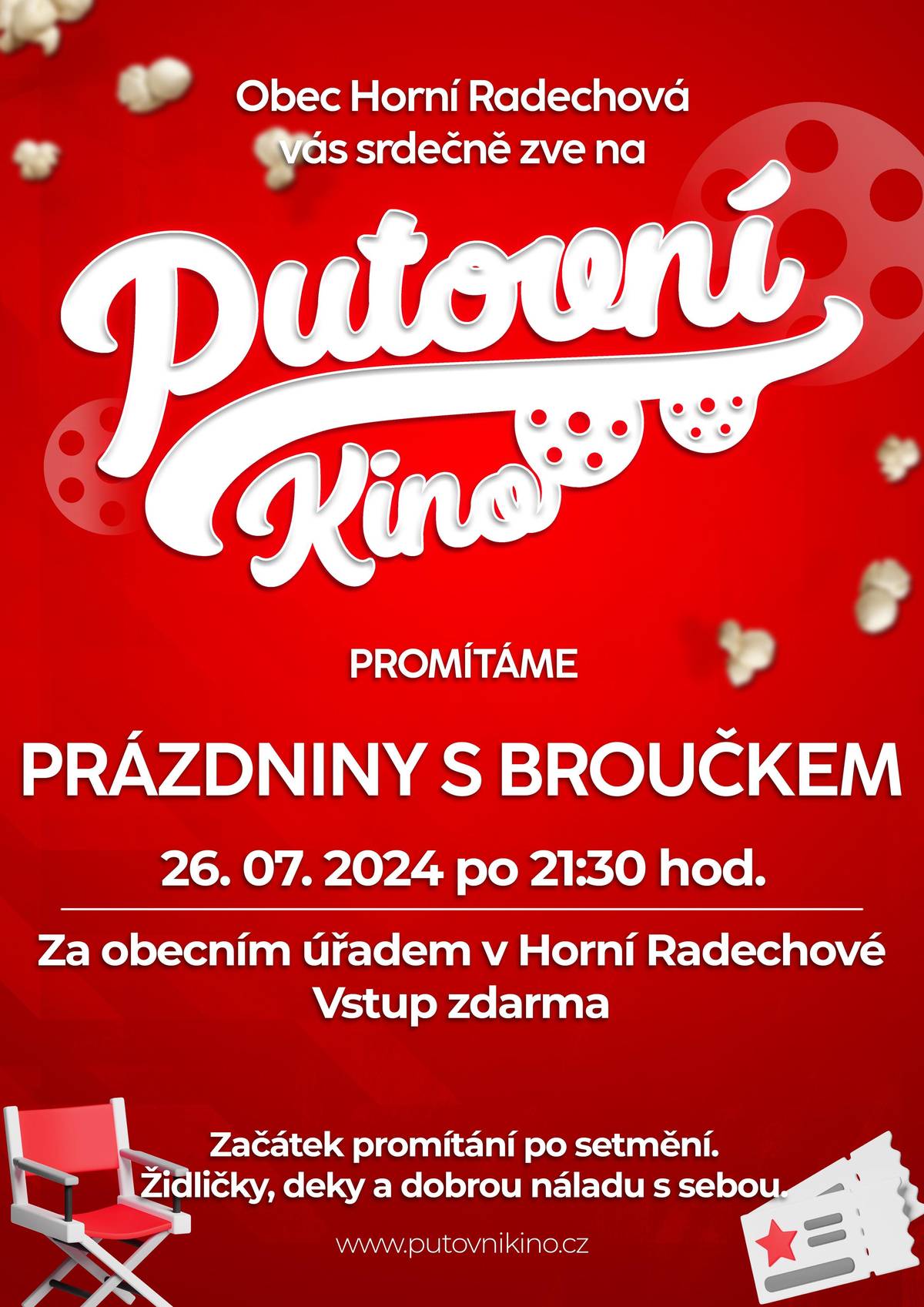 V pátek 26.7.2024 bude v naši obci letní putovní kino.