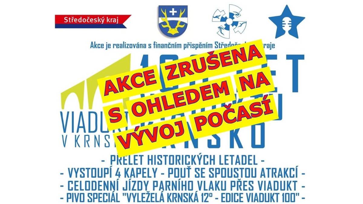 S politováním musíme oznámit, že vzhledem k vývoji počasí a očekávaným trvalým dešťům je zrušena oslava 100 let viaduktu v Krnsku a to bez náhrady.