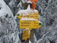 Že se do obce blížíte lze poznat i na více a více zamrzlých rozcestnících.