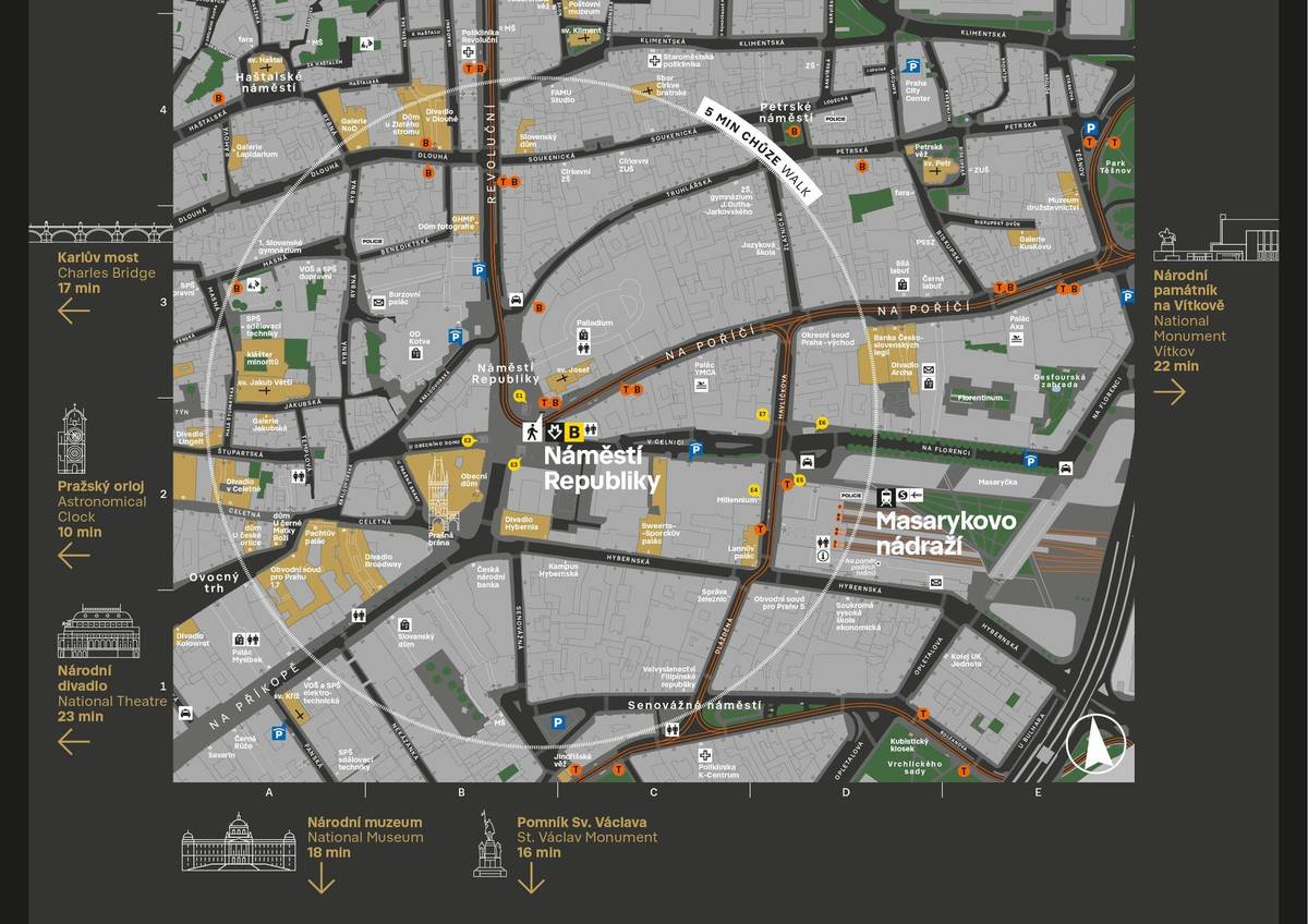 Nové mapy okolí na zastávkách veřejné dopravy, které dosud v Praze chybí.