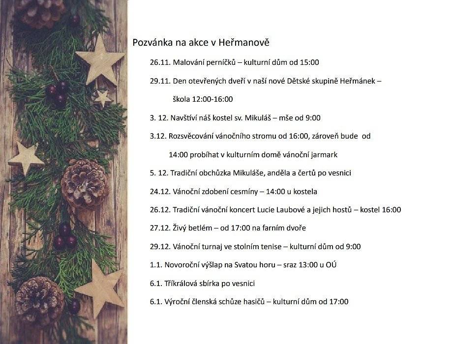 Srdečně zveme na následující akce v Heřmanově