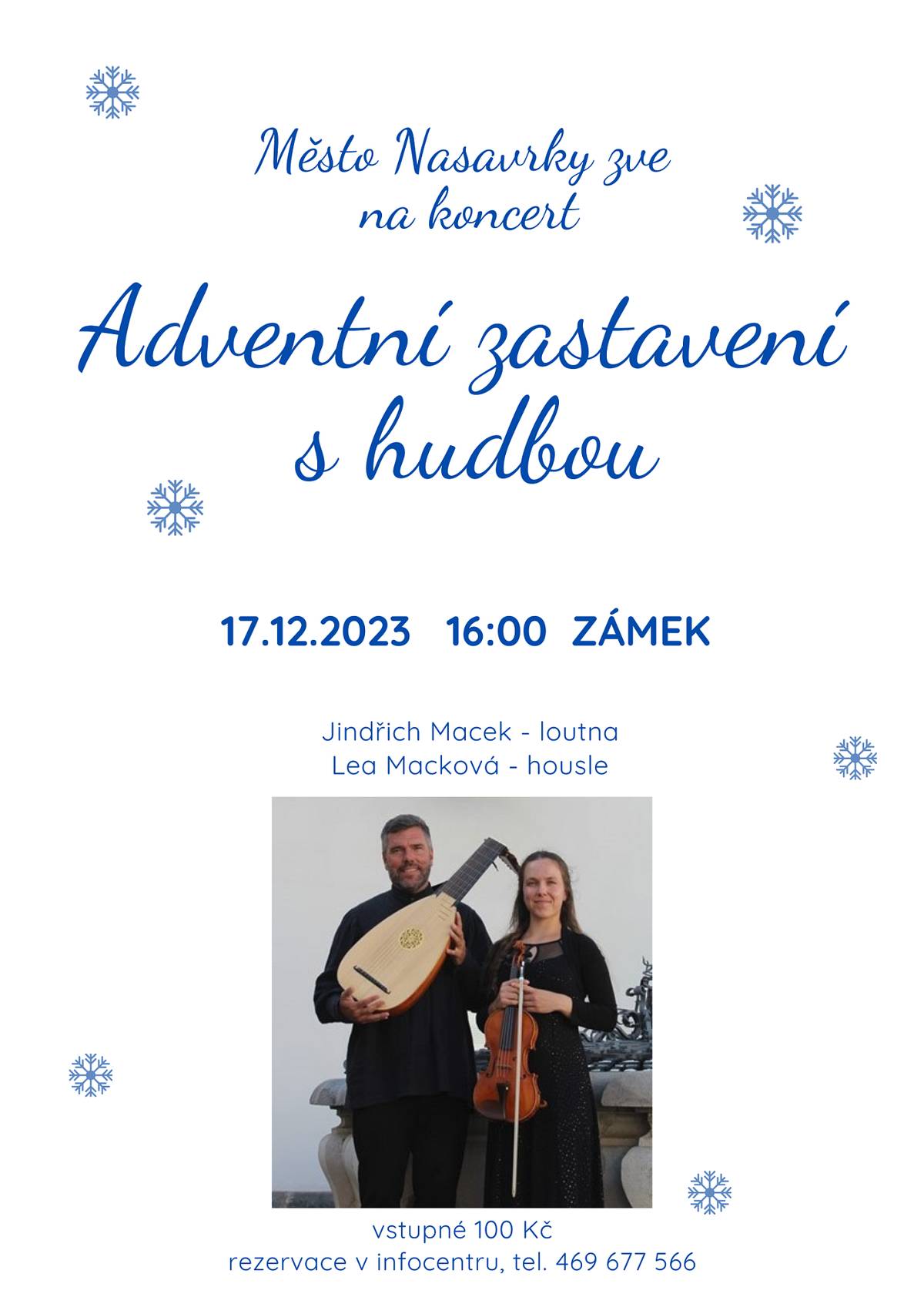 Srdečně zveme na poslední letošní adventní koncert v neděli 17.12. od 16:00 hodin na zámku. Zahrají Jindřich Macek na loutnu a Lea Macková na housle.