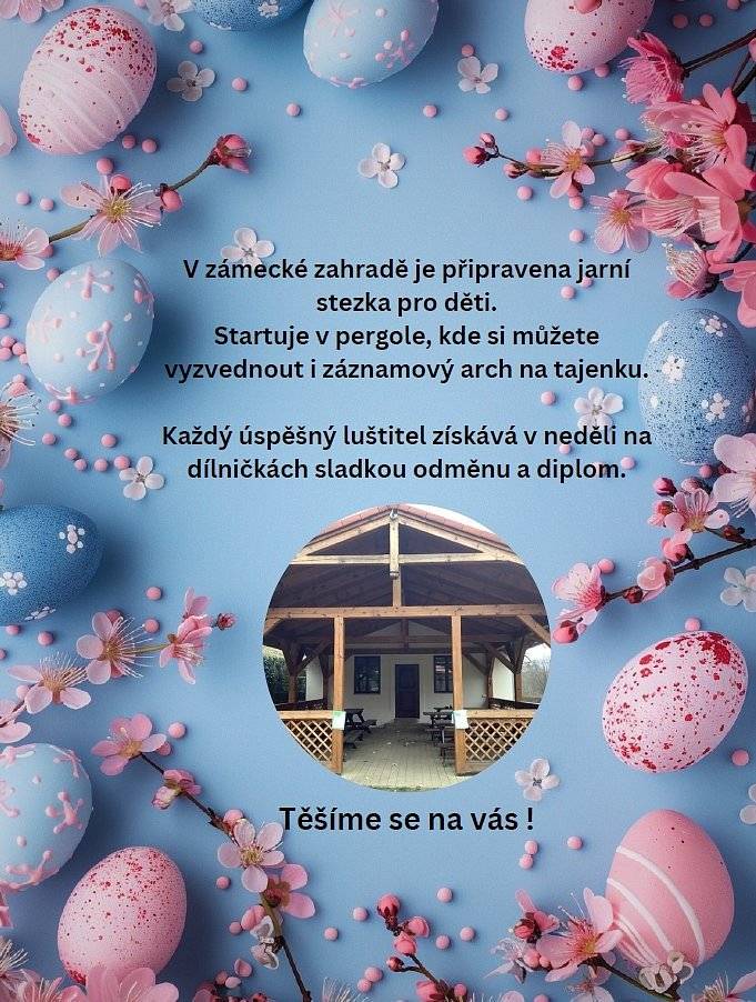 Dnes 10.3.2024 v zámecké zahradě jarní stezka pro děti