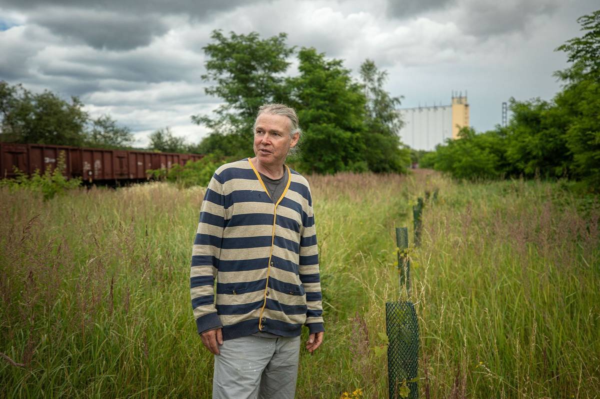 Alej stromů, kterou Jamison vysázel mezi nepoužívanými kolejemi.