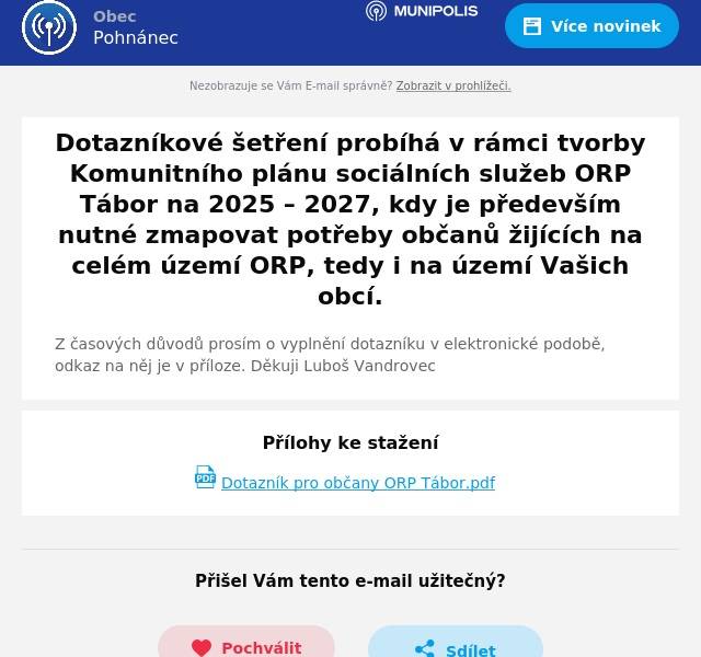 Z časových důvodů prosím o vyplnění dotazníku v elektronické podobě, odkaz na něj je v příloze. Děkuji Luboš Vandrovec