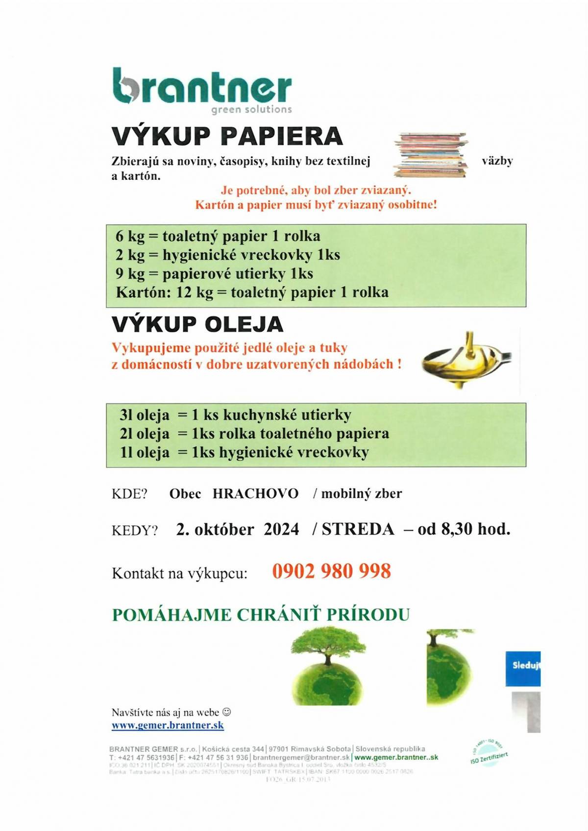 Výkup papiera a zber textilu dňa 02. 10. 2024