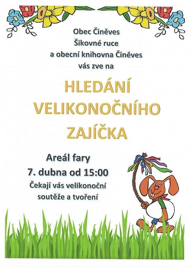 Obec Činěves Vás zve na velikonoční akci: Hledání velikonočního zajíčka.