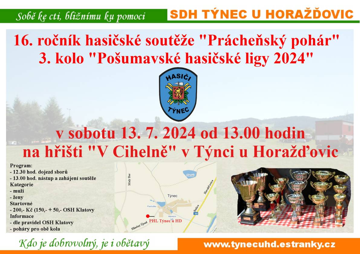 SDH Týnec zve na 16. ročník hasičské soutěže "Prácheňský pohár"