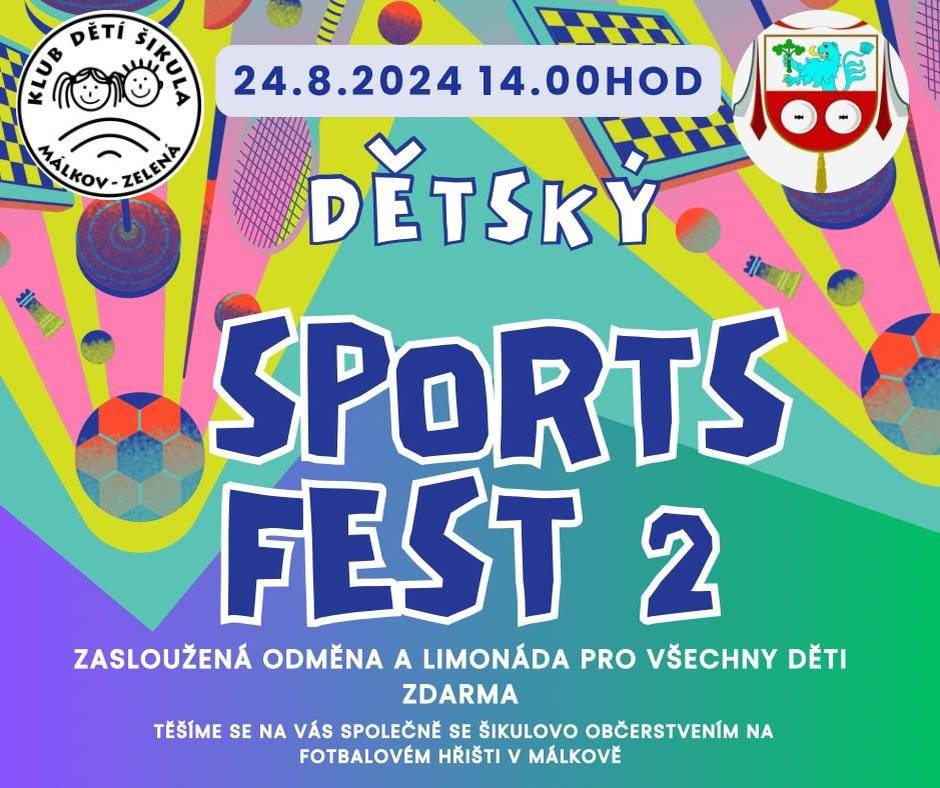 Druhý ročník Sportfestu je zde. Příjďte se svými dětmi zkusit jaké sporty si u nás v obci můžete užít. Připraven program pro všechny a večer zápas ženy vs. chlapy v kopané.