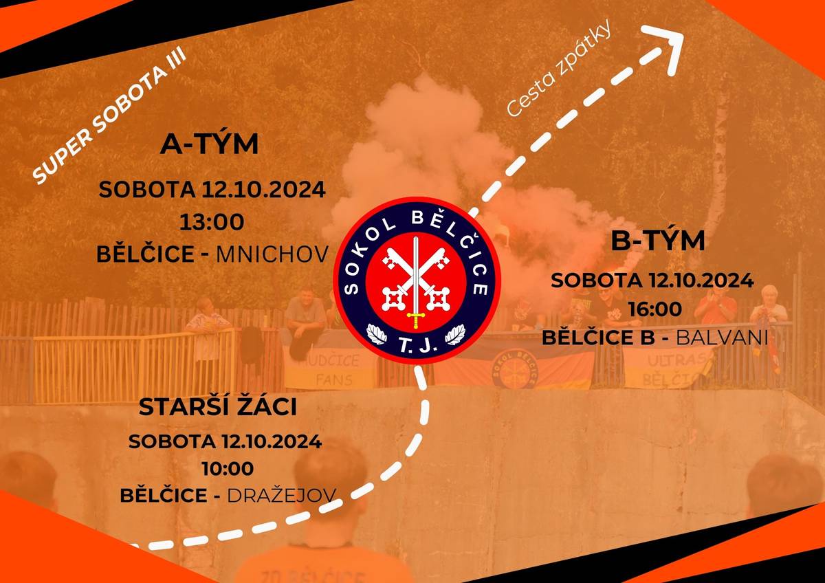 TJ Sokol Bělčice zve fotbalové příznivce na fotbalové zápasy v sobotu 12.10. 2024 (viz. příloha).