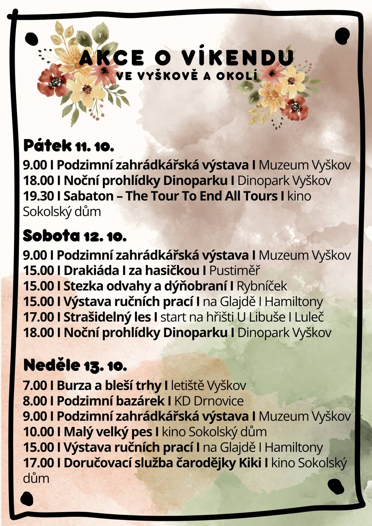 Přejeme vám krásný podzimní víkend a máme tu plán akcí na nadcházející dny. Tak kam vyrazíte? 🍂⛅