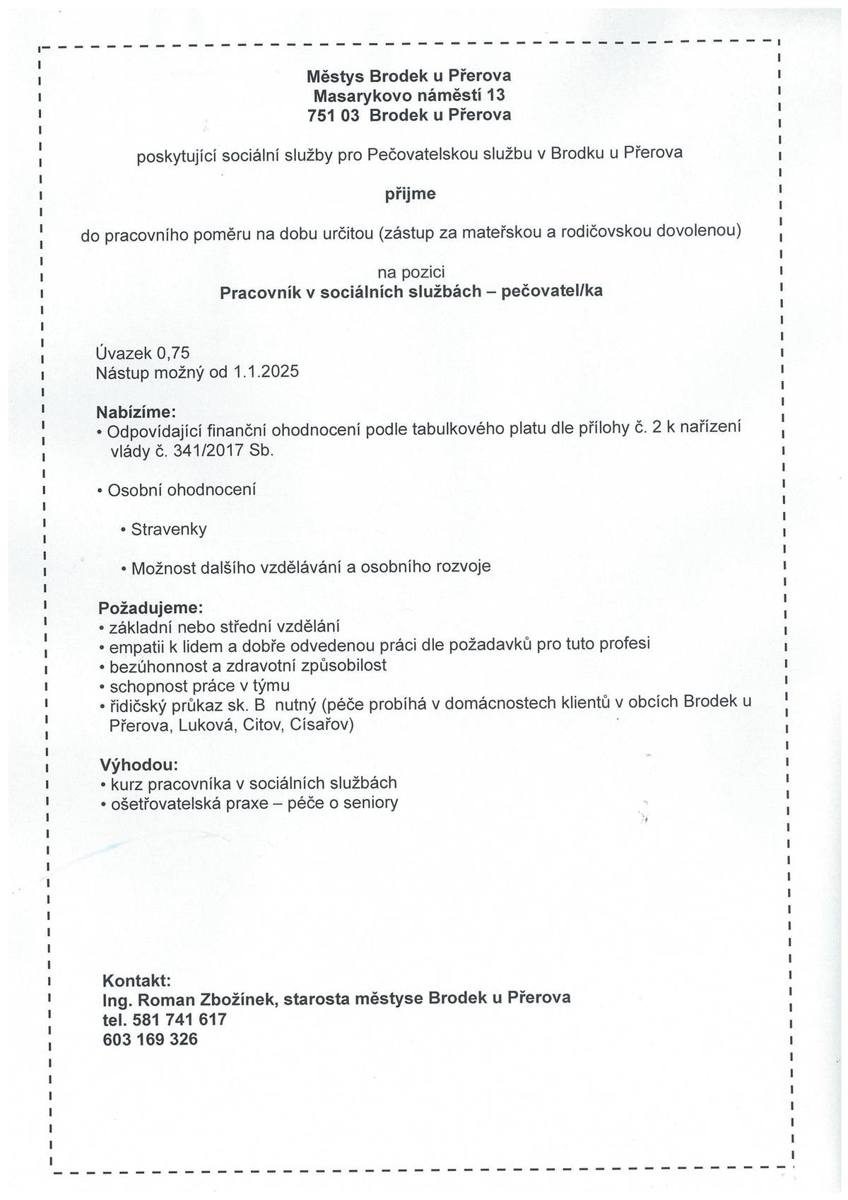 Úvazek 0,75
Nástup možný od 1.1.2025