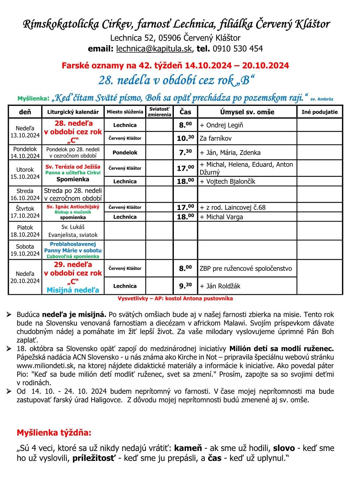 vdp. Paľko Vaňovký informuje....