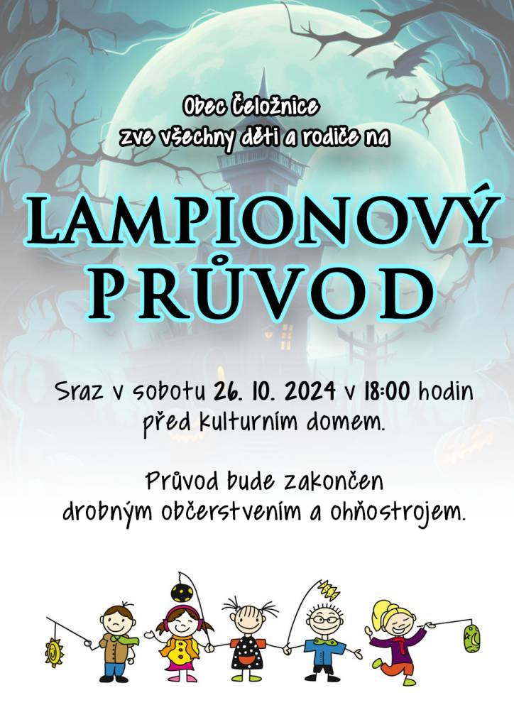 Pozvánka na lampionový průvod, který se uskuteční v naší obci.