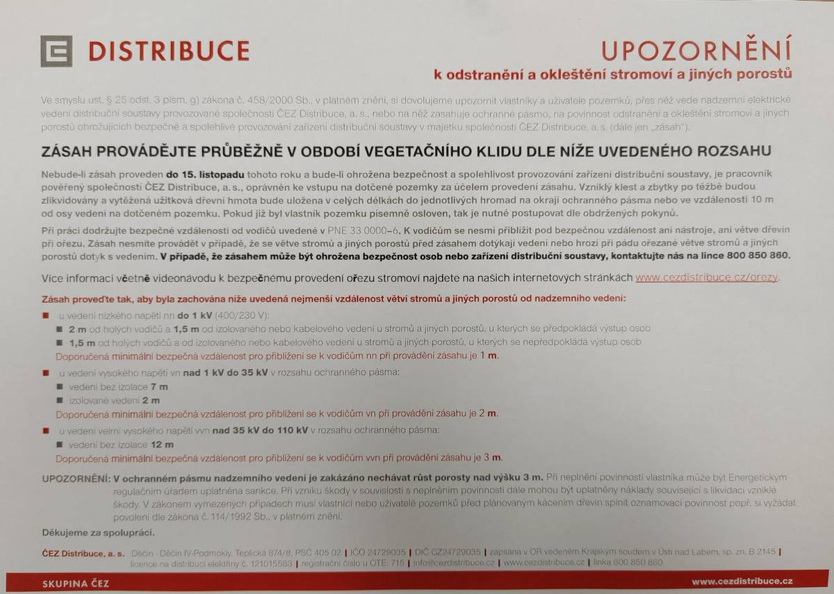Žádost k odstranění a okleštění stromoví a jiných porostů.