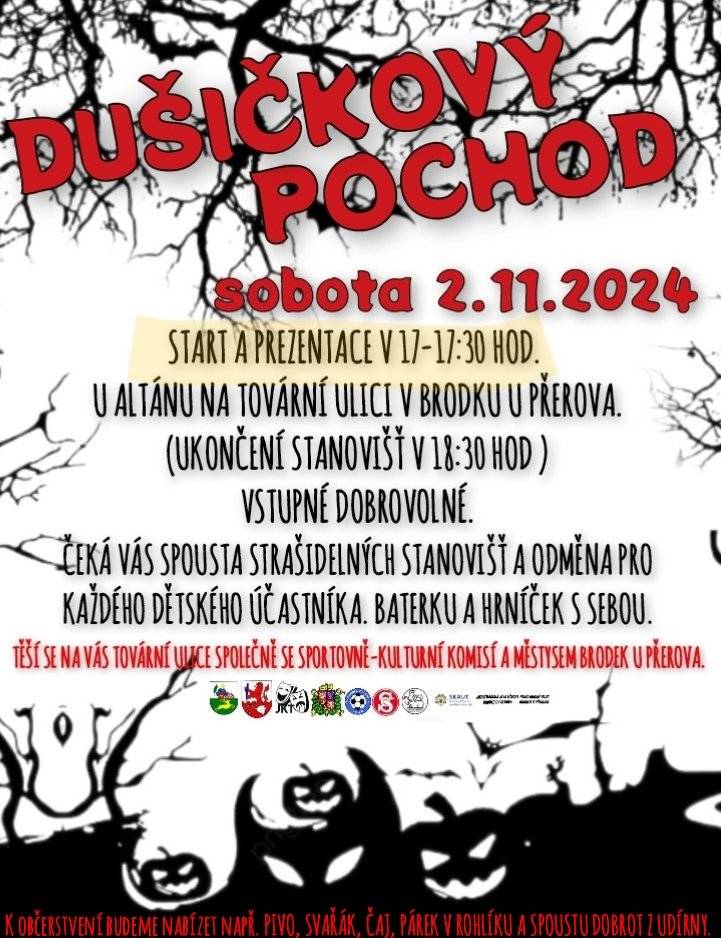 Sobota 2.11.2024, start a prezentace od 17:00 do 17:30 hodin u altánu na Tovární ulici. Baterku a hrníček s sebou.