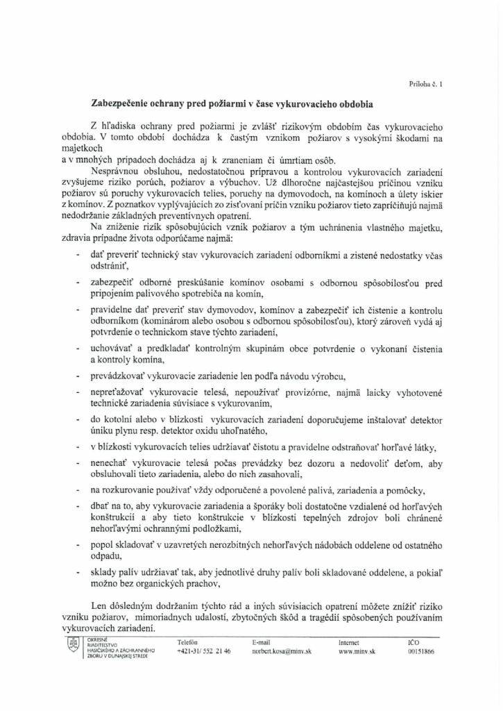 Zabezpečenie ochrany pred požiarmi v čase vykurovacieho obdobia