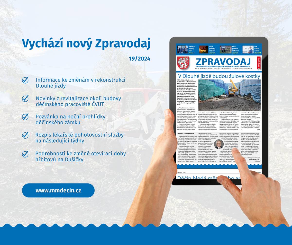 V pátek 18. října začíná distribuce nového čísla Zpravodaje města.  Najdete v něm jako vždy spoustu aktuálních informací o dění ve městě. Nechybí ani kulturní přehled.  Archiv Zpravodajů si můžete prohlédnout ZDE...