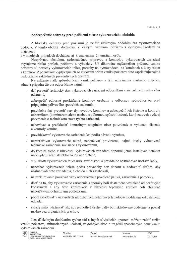 Zabezpečenie ochrany pred požiarmi v čase vykurovacieho obdobia