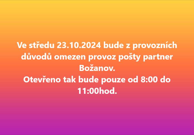 Mimořádná změna provozní doby. Děkujeme za pochopení.