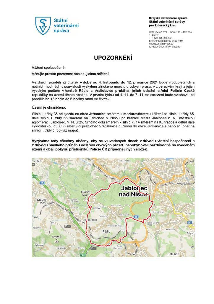 Upozornění krajské veterinární správy