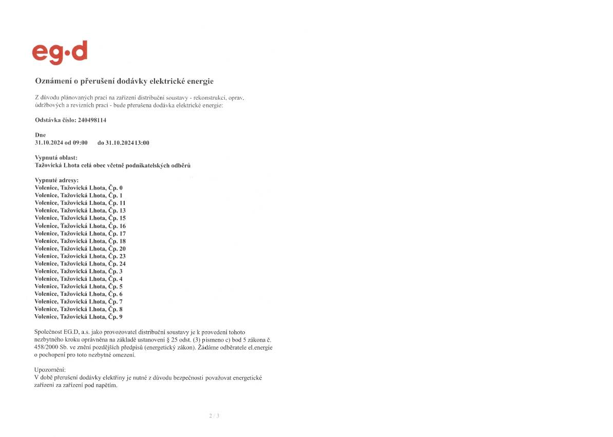 Vypnutá oblast: Tažovická Lhota