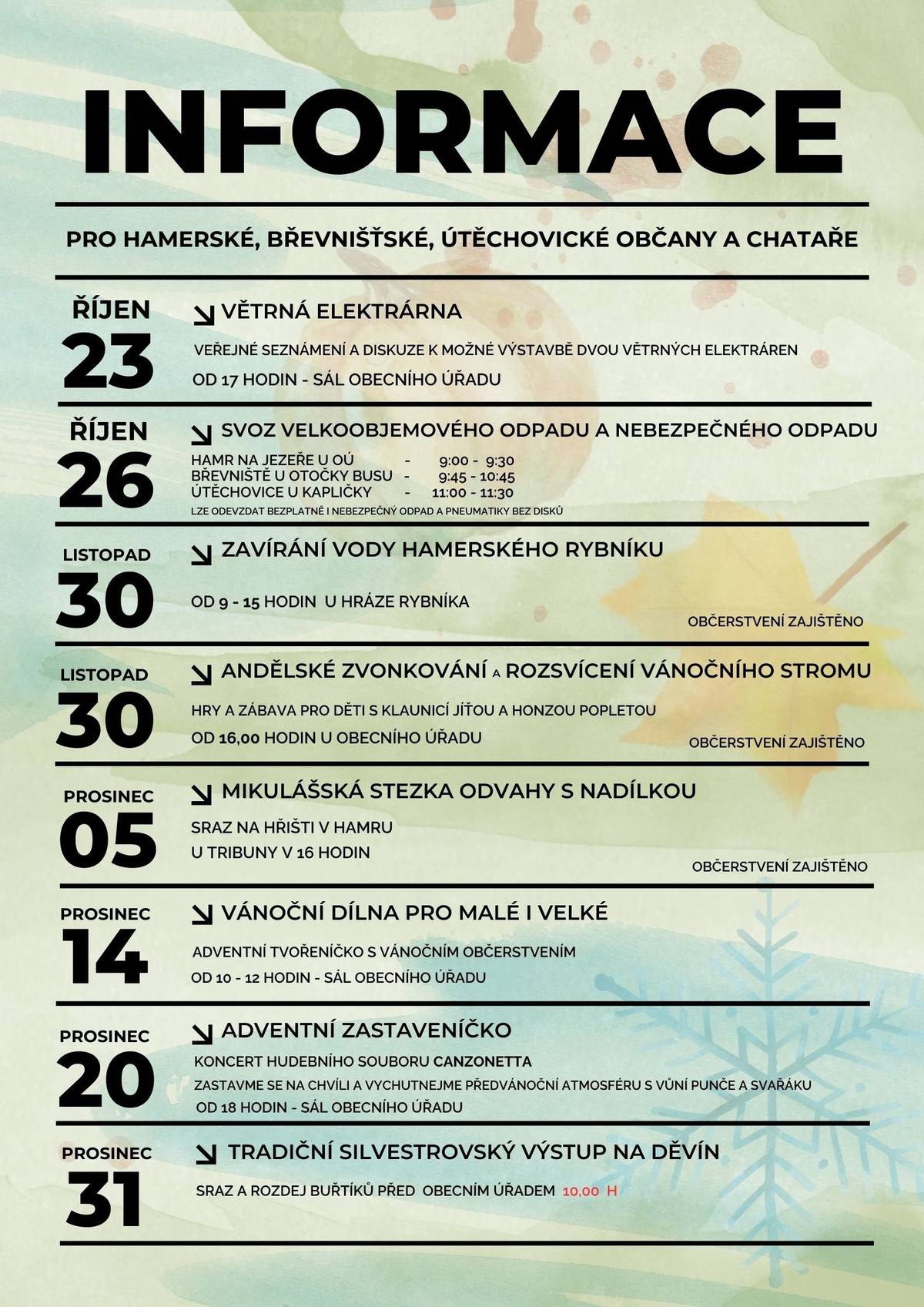 Informace o nadcházejících akcích a dění z obecního úřadu.