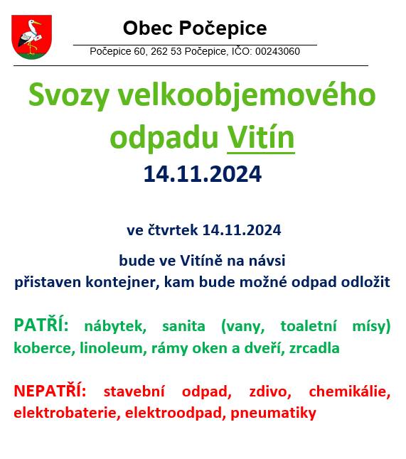 Svoz velkoobjemového odpadu Vitín 14.11.2024