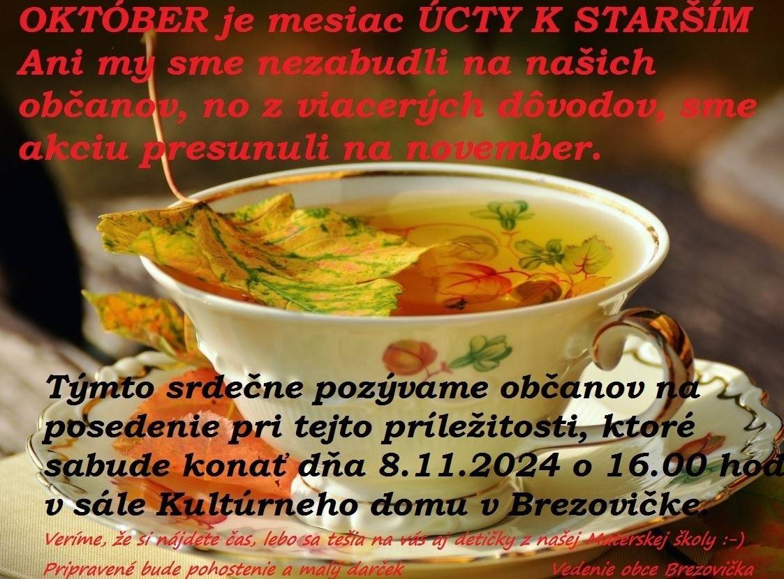 Pozvánka na posedenie pri príležitosti Úcty k starším 