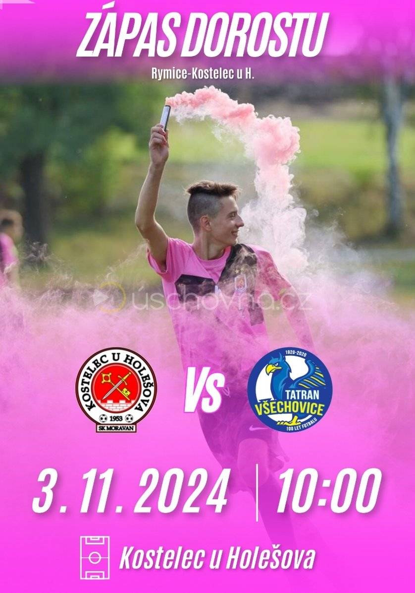 Sportovní klub SK Moravan Kostelec u Holešova zve všechny příznivce kopané na neděli 3. 11. 2024, na poslední domácí utkání dorostů sdruženého klubu Kostelec u Holešova/Rymice. Na hřišti SK Moravan se představí soupeř z Všechovic. Začátek zápasu je v 10:00 hod. Občerstvení zajištěno.
