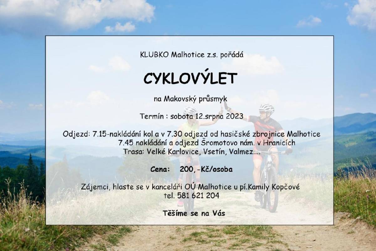 Cyklovýlet na Makovský průsmyk. Trasa: Velké Karlovice, Vsetín, Valmez...