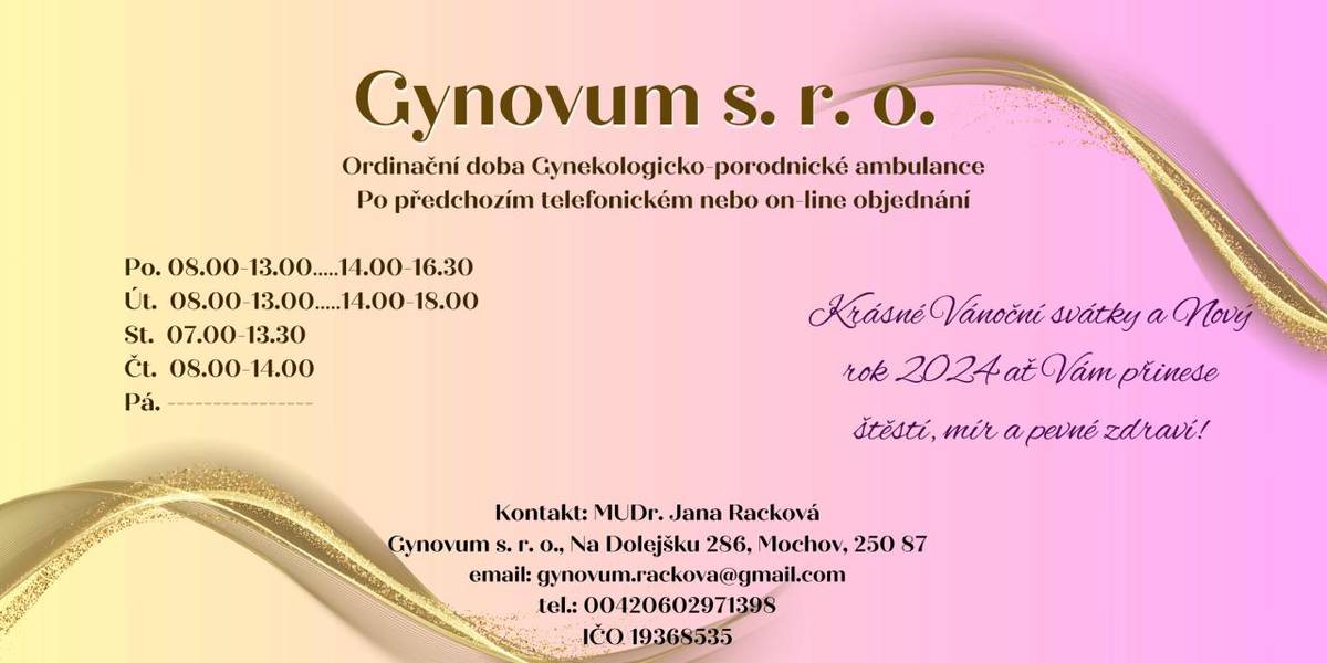 Od ledna 2024 je v provozu nová moderní gynekologicko-porodnická ambulance v Mochově (adresa Na Dolejšku 286, Mochov). Ordinace registruje nové pacientky, objednat se můžete na tel. 602 971 398. Praxi provádí atestovaný lékař s 16letou praxí v nemocnici i v ambulantním sektoru MUDr. Jana Racková.