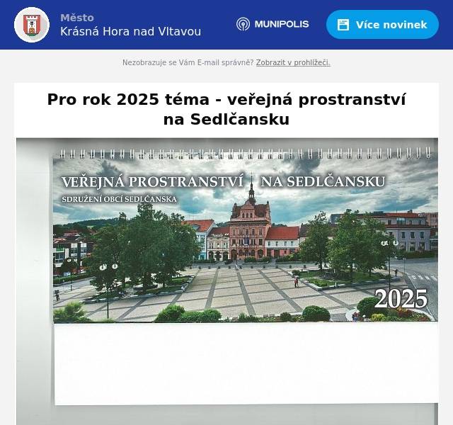 Na Městském úřadě jsou k prodeji kalendáře pro rok 2025 s tématem Veřejná prostranství na Sedlčansku, cena 70,- Kč.