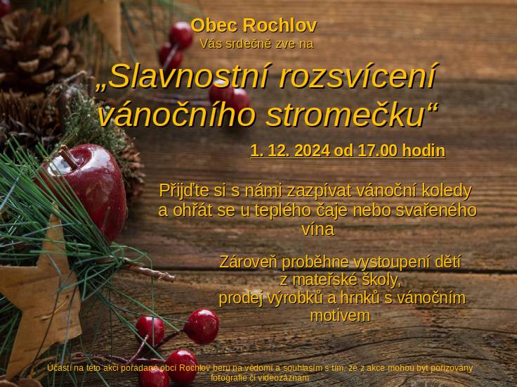 SLAVNOSTNÍ ROZSVÍCENÍ VÁNOČNÍHO STROMEČKU 1.12.2024 V 17 HOD