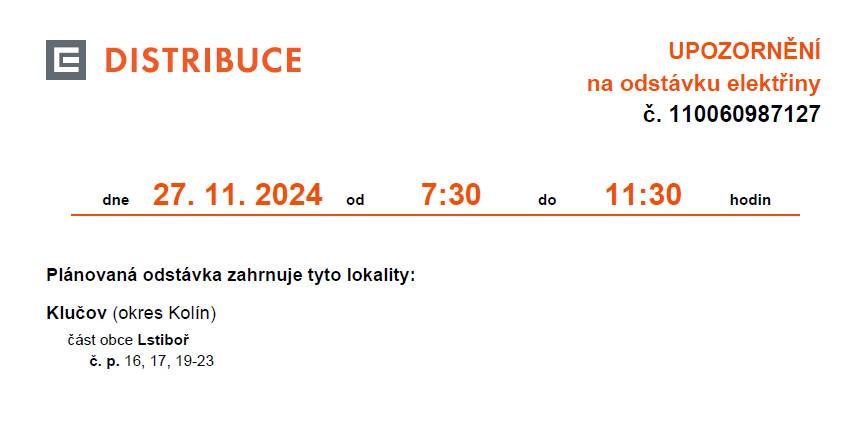 Ve středu 27.11. od 7:30 do 11:30 hodin.