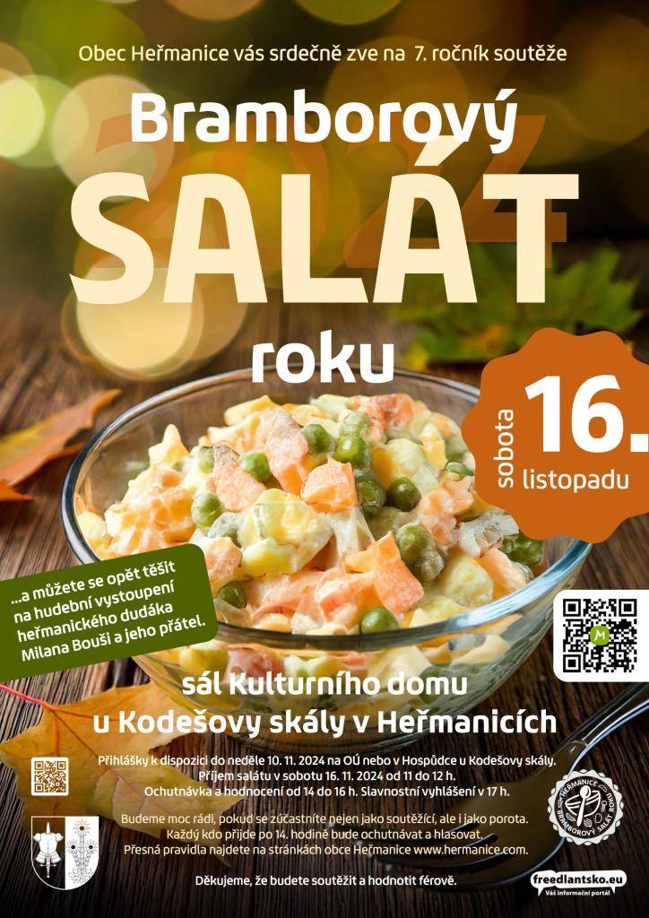 Přihlášky do této kulinářské soutěže přijímáme do neděle 10.11. na OÚ nebo v Hospůdce u Kodešovy skály. Nezapomeňte se přihlásit!
