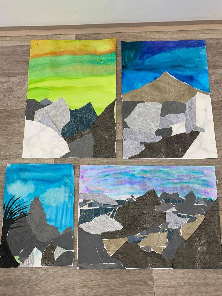 Krajina-kombinovaná technika (koláž, malba)