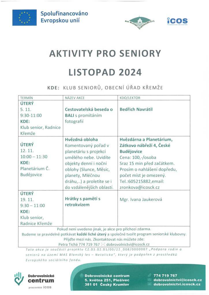 Listopadové akce pro seniory.