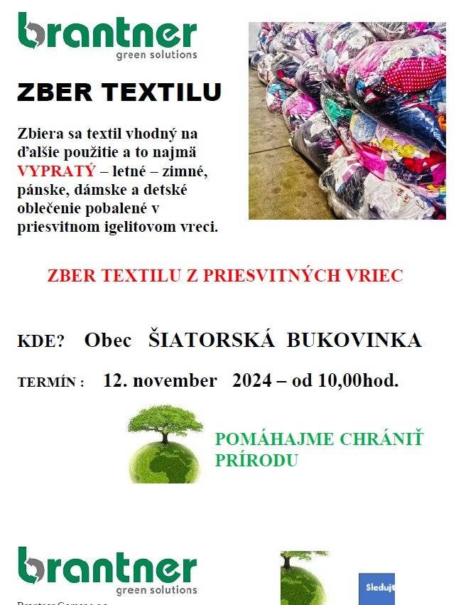 Vážení občania 12.11. tj utorok prebehne v našej obci výkup papiera a zber textilu.