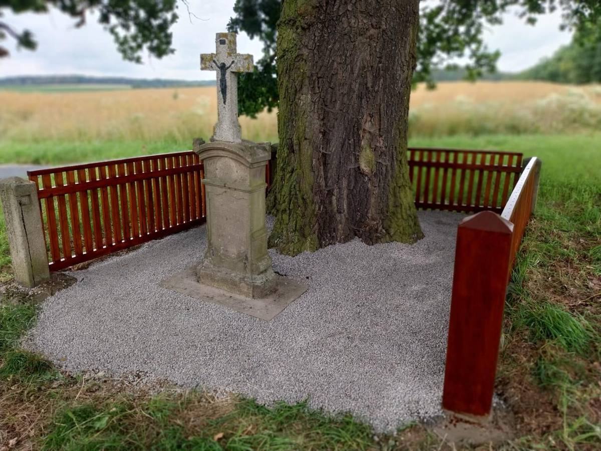 Oprava plotu u dubu Vlasta v Úněšově